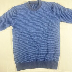 Blue textured knit Men sweater  Herringbone Crew Neck Cotton